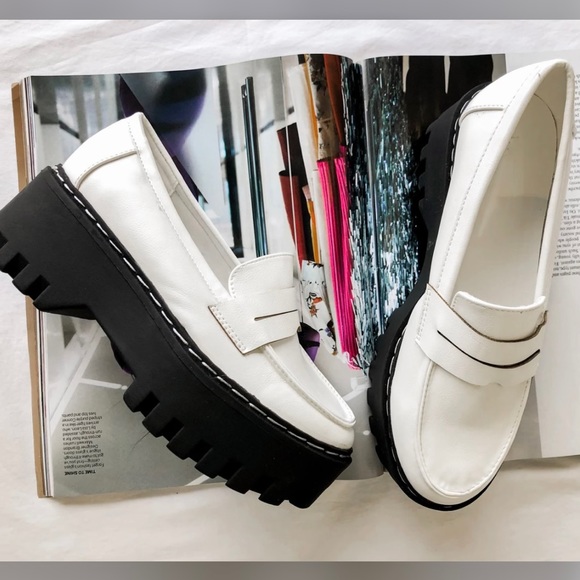 White Chunky Platform Penny Loafers - Picture 4 of 10